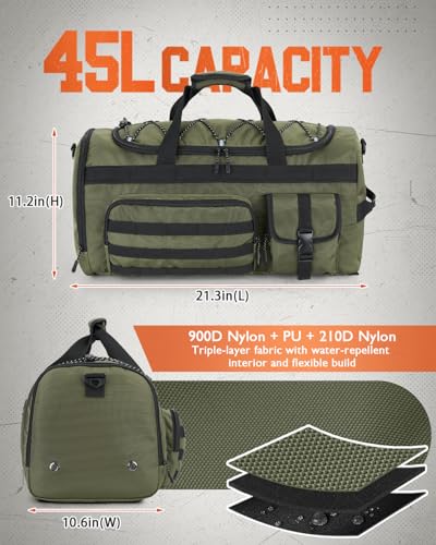 Gonex 45L 3-in-1 Duffel Bag for Gym & Travel - color: Army Green, size: 45L