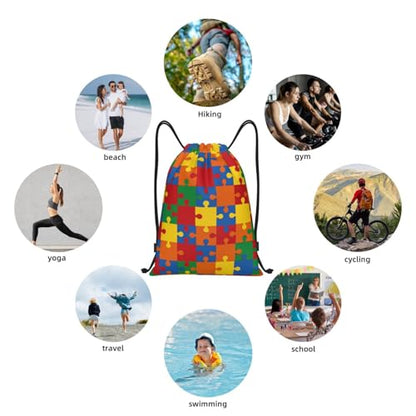 Gianlaima Colorful Autism Awareness Brain Drawstring Bags Backpack Bag Sport Gym Sack String Bag Yoga Dance Travel Bag For Men Women - color: Black28