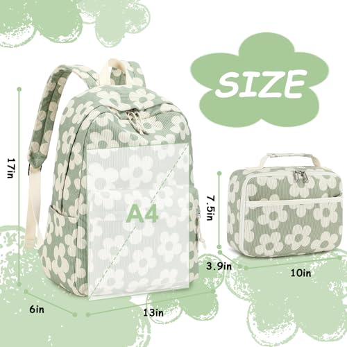 Bluboon Backpack for Girls Kids Preschool Backpack with Lunch Box Kindergarten Bookbag Toddler School Bags Set - color: Grayish Green-large Floral