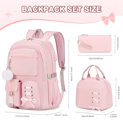 Scothen Backpacks for Girls, Girls Backpack with Lunch Box & Pencil Pouch for Teens Girl Kids Elementary Middle High School College Student Bookbag Daypack Laptop Travel Backpack for Women - color: Pink