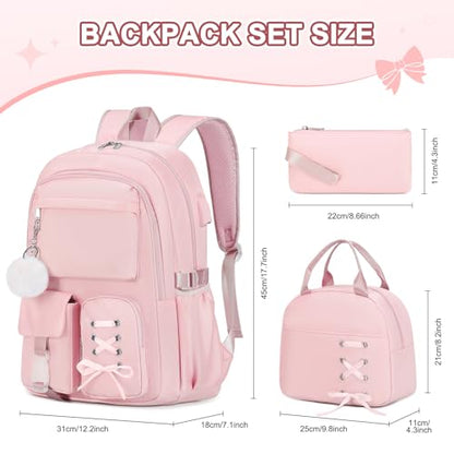 Scothen Backpacks for Girls, Girls Backpack with Lunch Box & Pencil Pouch for Teens Girl Kids Elementary Middle High School College Student Bookbag Daypack Laptop Travel Backpack for Women - color: Pink