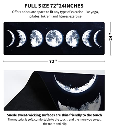 nuveti Printed Travel Yoga Mat-1/16 Inch Thick Non Slip Fitness Workout Mat with Carrying Bag, Foldable Lightweight Suede & Natural Rubber Yoga Mat for Yoga Pilates and Fitness 72" L x 24" W x 1.5mm - color: Moon Eclipse