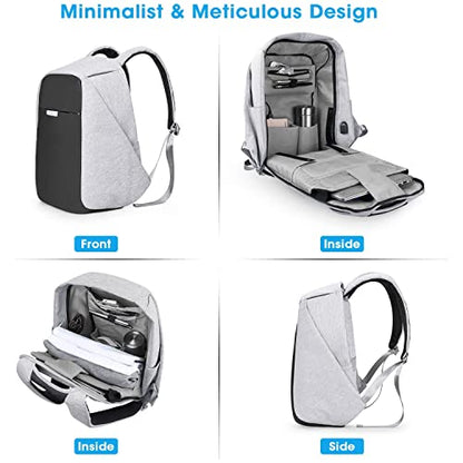 oscaurt Anti Theft Backpack 15.6 Inch Laptop Travel Backpack with Hidden Zipper and USB Charging Port Waterproof Business Computer Bag for Men & Women - color: Light Grey