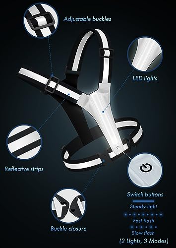 Fokia Kunbio LED Reflective Running Vest Gear,Light Up Vest Runners Night Walking USB Rechargeable,Up to 11hrs Light with Adjustable Waist/Shoulder for Women Men Kids - color: Black