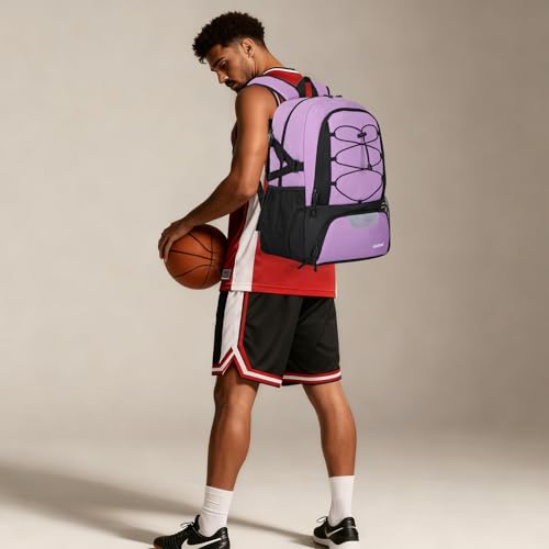 Goloni 40L Basketball Bag,Large Basketball Backpack with Ball Compartment & Shoe Compartment,Backpack for Soccer,Volleyball - color: Purple