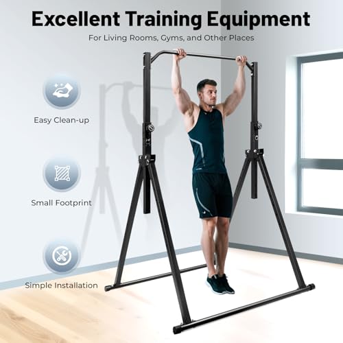 YIYIBYUS Power Tower Dip Station Pull Up Bar for Home Gym, 440 LBS Heavy Duty Adjustable Height 5.74 to 7.55 FT, Freestanding Strength Training Equipment with Foldable Design for Space Saving