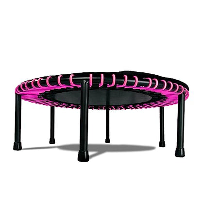 LEAPS & REBOUNDS 48" Adjustable Stability Bar Attachment with 48" Mini Fitness Trampoline and Home Gym Rebounder for Cardio Exercises, Pink