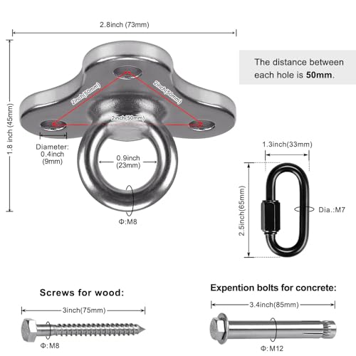 Dolibest Ceiling Anchor Mount for Yoga Swing Suspension, Resistance Band Wall Anchor, Body Weight Strength Training Systems, 2000LB Capacity, Stainless Steel,1PCS - color: Silver-3holes