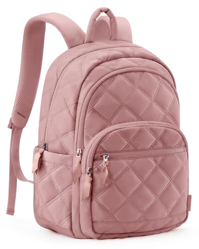 BAGSMART Travel Laptop Backpack, College Backpack for Women, Quilted Small Computer Bookbag, Water-Resistant 15.6 Inch Laptop Casual Bag, Dark Pink - color: 12-dark Pink