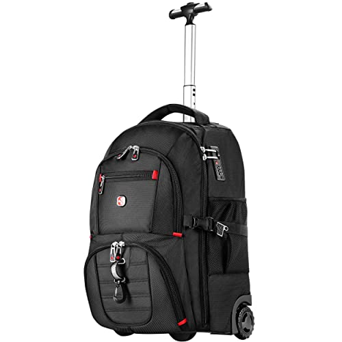 star cloud 21x14x9 Rolling Backpack with Wheels - Water-Resistant, 17.3" Laptop Compartment, Ideal Carry-On for Overnight Travel, College, Work - Wheeled Business Backpack for Adults - color: Black, size: Large (21 x 14 x 9 inch, 45L)