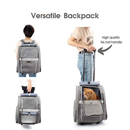 Lollimeow Pet Rolling Carrier, Dog Backpack with Wheels,Cats,Puppies Travel Bag with Wheels,Dog Trolley(Grey)