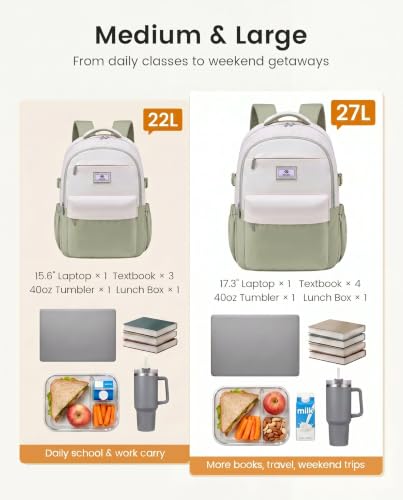 LOVEVOOK Laptop Backpack for Women Teens, 15.6" Computer Bag with 40oz Tumbler Buckle, College School Backpack,14 Pockets - color: Off-white/Bean, size: 17.3inch
