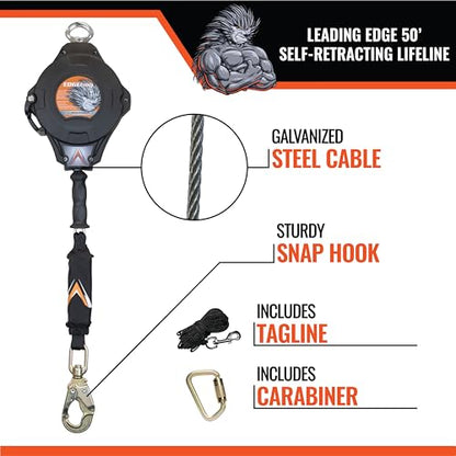 Malta Dynamics Edgehog Self Retracting Lifeline – 50’ Leading Edge Fall Protection Yoyo Cable, Class 2 Retractable Lanyard with Quick-Action Brake, OSHA and ANSI Compliant Safety Lanyard - size: 50 Foot