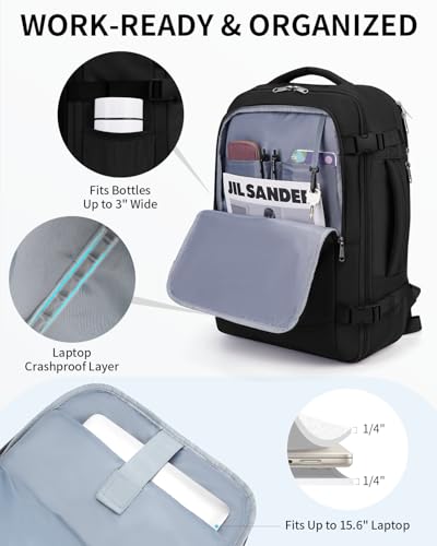 ECOHUB 17" Small Unisex Travel Backpack United Airline Approved 17x10x9 Friendly Suitcase Anti-Theft Lockable Zippers Style Personal Item Bag Travel Essentials with 12 Pockets Water Resistant, Black - color: Black, size: 17 inch underseat