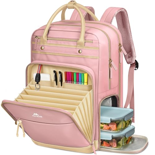 MATEIN Lunch Backpack for Women, Teacher Backpack with Lunch Compartment Detachable, Fit 15.6 Inch Laptop, College Computer Backpacks Meal Prep Work Bag Gift for Nurse Commute Office, Pink - color: Pink