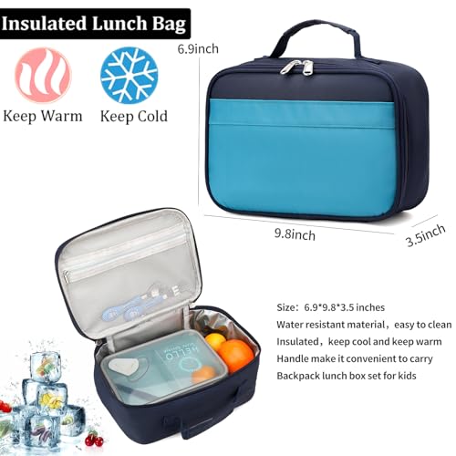 Backpack Set for Girls Boy Kids Backpack with Lunch Box for Elementary Primary Kindergarten School Bag (Dark Blue, Large) - color: Dark Blue