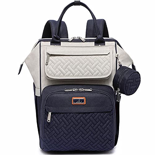 BabbleRoo Diaper Bag Backpack, Multifunction Large Bags with Changing Pad & Stroller Straps Pacifier Case, Unisex Stylish Travel Back Pack Nappy for Moms Dads (Stone Gray Blue) - color: Gray, Blue