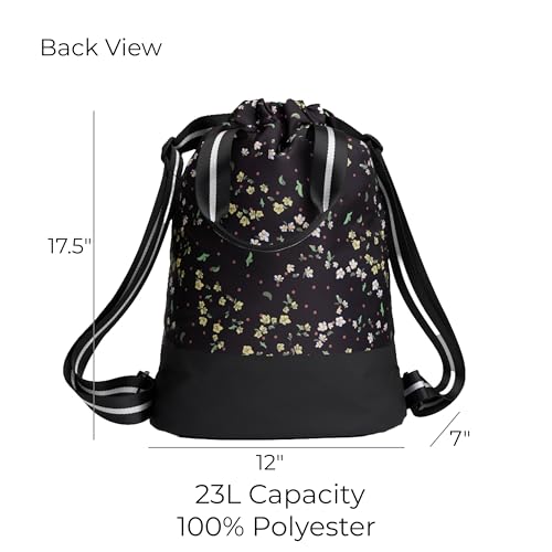 VOORAY 23L Flex Cinch Drawstring Backpack – Lightweight Travel Bag, Weekender & Sports Gym Bag for Women and Men - color: Flourish