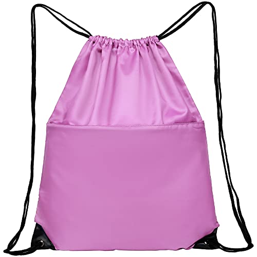 Drawstring Backpack Sports Water Resistant String Bag Sport Gym Sackpack for Women Men Large with Zipper, Pink - color: Pink
