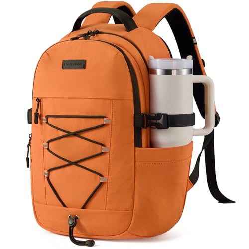 LOVEVOOK School Backpack for Teens, Large Capacity College Student Backpacks with Water Bottle Holder, Lightweight Casual Laptop Backpack Fits 15.6" Laptop, School, Travel, Work - color: Orange, size: 15.6 inch