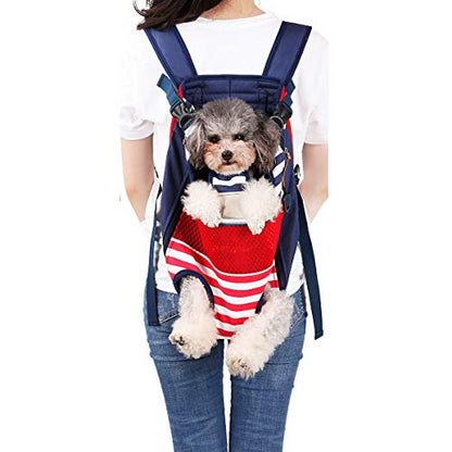 Lifeunion Legs Out Dog Carrier Backpack Hands-Free Adjustable Pet Travel Carrier for Small Medium Dogs Cats Motorcycle Hiking Walking (Red and Blue Stripes) - color: Red and Blue Stripes