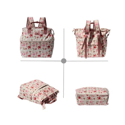 Diaper Backpack Totepack Crossbody 3 in 1 Laptop Tote with Insulated Pocket - color: Pink White Flower