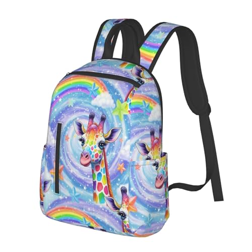 Laptop Backpack Giraffe Rainbow, Cushioned Back Panel, Front Zip, for Daily Commute & Outdoors - color: Picture (1189)