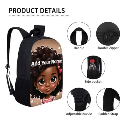 Personaized Backpack for Girls 4-6 Afro Kids Bookbag Custom Name Book Bag for Student 2 Grade/3Rd Grade Black Magic School Bag - color: African Black Girl-17