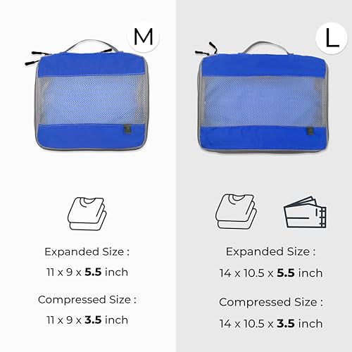 Lewis N. Clark ElectroLight Expandable Compression-Packing Cube + Travel Organizer for Luggage, Suitcase or Carry On with Smart Design Grab Handle & Breathable Mesh, 2-Pack (1 Med, 1 Lrg), Dark Blue - color: Dark blue