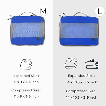 Lewis N. Clark ElectroLight Expandable Compression-Packing Cube + Travel Organizer for Luggage, Suitcase or Carry On with Smart Design Grab Handle & Breathable Mesh, 2-Pack (1 Med, 1 Lrg), Dark Blue - color: Dark blue