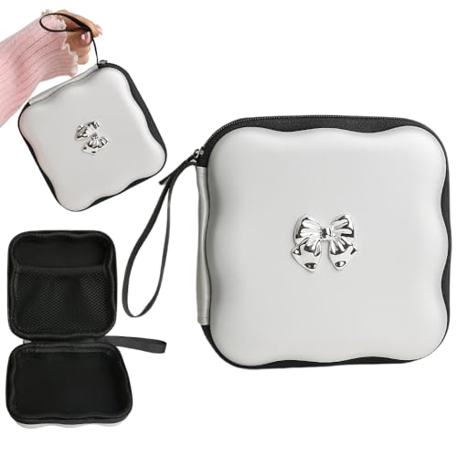 Charger Cover Storage Bag, Cute 3D Bow Tie Waves Design Charger Protector Travel Storage Case, Earphone Wire Saver Cable Cord Organizer Wireless Earphone Storage Box, Silvery Bow - color: Silvery Bow
