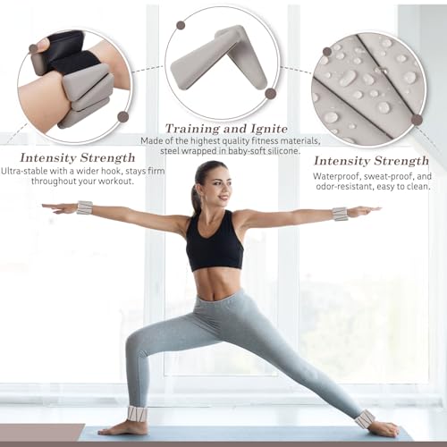 Vinsot Wrist and Ankle Weights for Women Men Set of 4(1 lb Each) adjustable Arm Leg Silicone Weighted Wristbands Bracelets for Pilates Yoga Gym Workout Running Walking Strength Training(Beige) - color: Milk Tea Brown