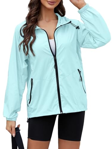 CRIPOM Light Weight Rain Jacket Women Waterproof Windbreaker Travel Rain Coats for Women Packable S-XXL - color: Blue, size: Small