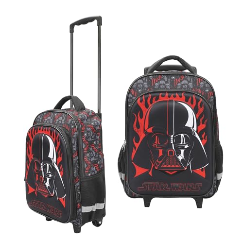 Bioworld Star Wars Darth Vader 16" Rolling Travel Backpack - color: Black, Red & Gray