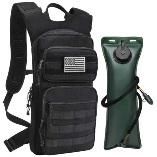 Tactical Hydration Backpack,tactifans Water Backpack with 3L Water Bladder,Tactical Molle Hydration Pack for Men Women,Hydration Pack Backpack for Hiking,Running,Hunting,Biking - color: Black