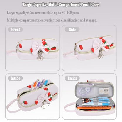 Girls Backpack Set with Lunch Box & Pencil Case, Floral Print Girls School Backpack for Elementary/Middle/High School (Beige-Strawberry) - color: Beige-strawberry