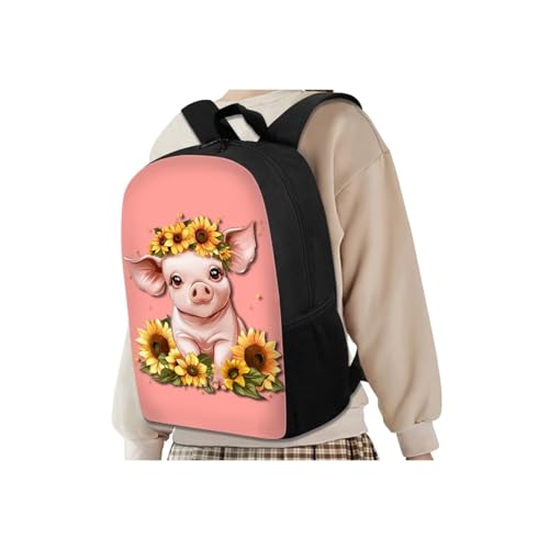 Girls Backpack Set with Lunch Bag Pencil Case Water Bottle Holder 4PCS Cute Sunflower Pig Backpack for Teen Girls 17 Inch Bookpack 4 in 1 Set with Zip Pocket Back to School Gifts - color: Cute Sunflower Pig