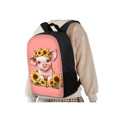 Girls Backpack Set with Lunch Bag Pencil Case Water Bottle Holder 4PCS Cute Sunflower Pig Backpack for Teen Girls 17 Inch Bookpack 4 in 1 Set with Zip Pocket Back to School Gifts - color: Cute Sunflower Pig