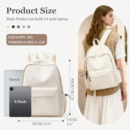 Middle School Backpack For Men Women Simple Backpack For College Students Aesthetic High School Bag Waterproof Bookbag For Teens Girls Boys（Beige） - color: A3-beige