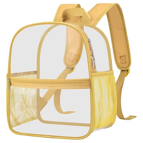 Oraben Clear Backpack for Stadium Events, Stadium Approved 12 x 6 x 11, Small Clear Backpack for Concerts School Works, Fast Security Check, Waterproof PVC, Adjustable Straps, Women Men - color: Gold, style: Enhanced Strap