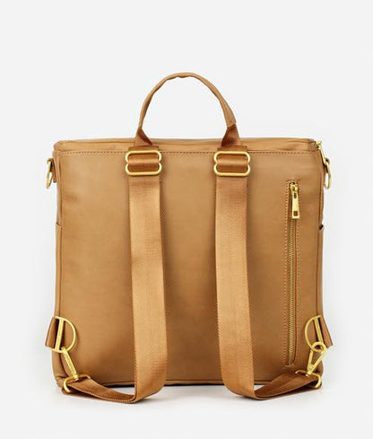 FAWN DESIGN The Original Diaper Bag, Faux Leather Diaper Bag Backpack, Vegan Leather, Large Capacity Baby Bag for Mom - color: Tan