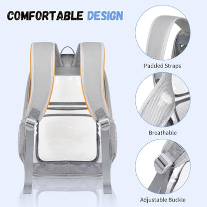 Sisipoet Clear Backpack for School, Heavy Duty PVC Transparent Backpack with Oxford Fabric Side Panels, Large Clear Bookbag for Teens Students Women Men, Grey - color: Grey