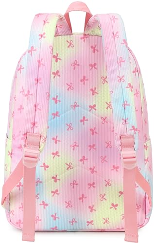 LEDAOU School Backpack for Teen Girls Elementary Middle School Bookbag Kids Backpacks Women Laptop Backpack Travel Daypack (Bow Rainbow) - color: Bow Rainbow