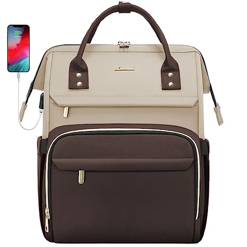 LOVEVOOK Laptop Backpack for Women, Fashion Travel Computer Business Bags, Doctor Nurse Backpack Purse For Work with USB Port, Fits 17-Inch Laptop, Light Apricot-Coffee - color: Light Apricot-coffee, size: 17 Inch