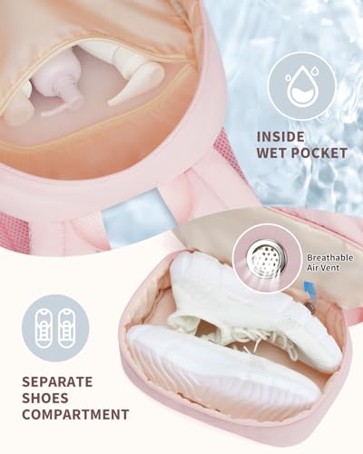 Ceneda Gym Backpack for Women, Cute Gym Bag with Shoe Compartment, Wet Pocket & Tumbler Strap, Puffer Dance Cheer Backpack - color: Pink, style: Puffer