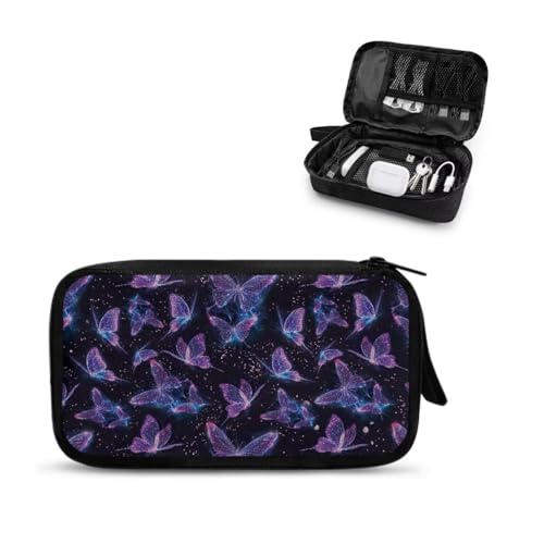 Glitter Butterfly Print Storage Bag Practical Earphone Bags Cable Organizer Bags Power Bank Bag Data Cables Storage Pouch Headset Organizing Pouch Multipurpose Bags - color: Glitter Butterfly Print