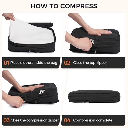 BAGAIL 8 Set Compression Packing Cubes, Durable & Wear-resistant Expandable Luggage Organizer Bags for Travel Accessories (Black) - color: Black