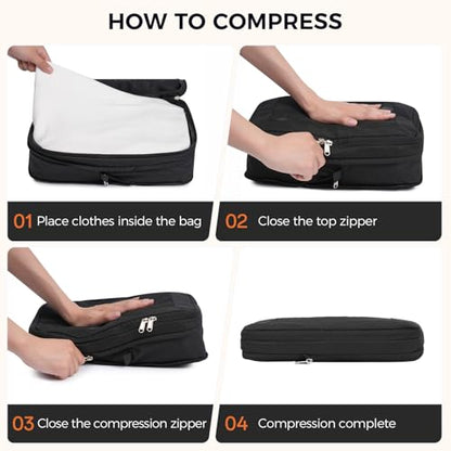 BAGAIL 8 Set Compression Packing Cubes, Durable & Wear-resistant Expandable Luggage Organizer Bags for Travel Accessories (Black) - color: Black