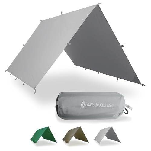 AquaQuest Guide Tarp – Ultralight Waterproof (5,000 mm) Seam-Taped 40D Ripstop Rain Fly for Backpacking, Stealth Camping & Thru-Hiking - color: Stealth Gray, size: 10 x 7 ft