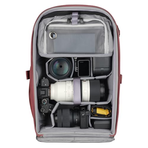 VANGUARD VEO Metro B25L Camera & Everyday Backpack (Magenta) – Fits 70–200mm Attached, 16" Laptop Storage, Convertible Daypack Design, Carry-On Ready - color: Magenta, size: 25L